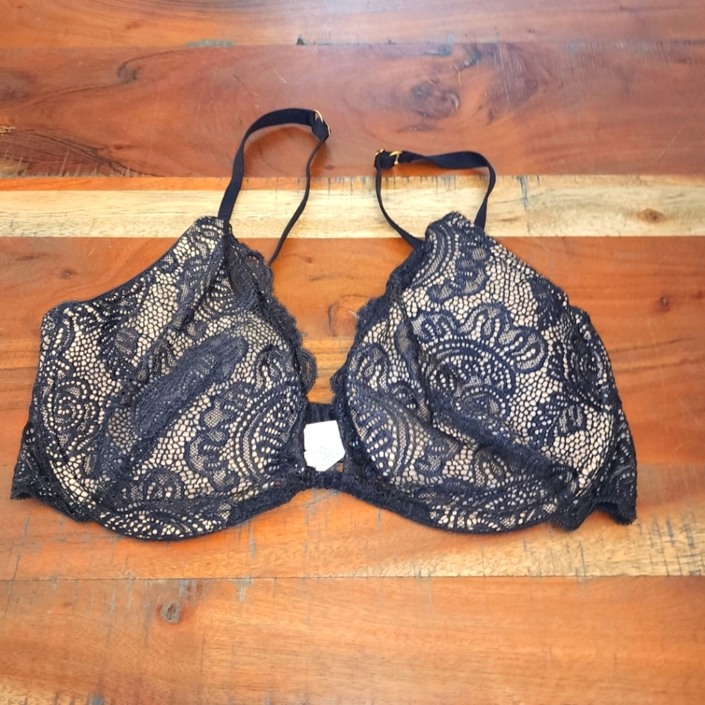 Victoria's Secret PUSH-UP W/O Padding Bra 38D Very Sexy SOFT BLACK LACE Lined Y2